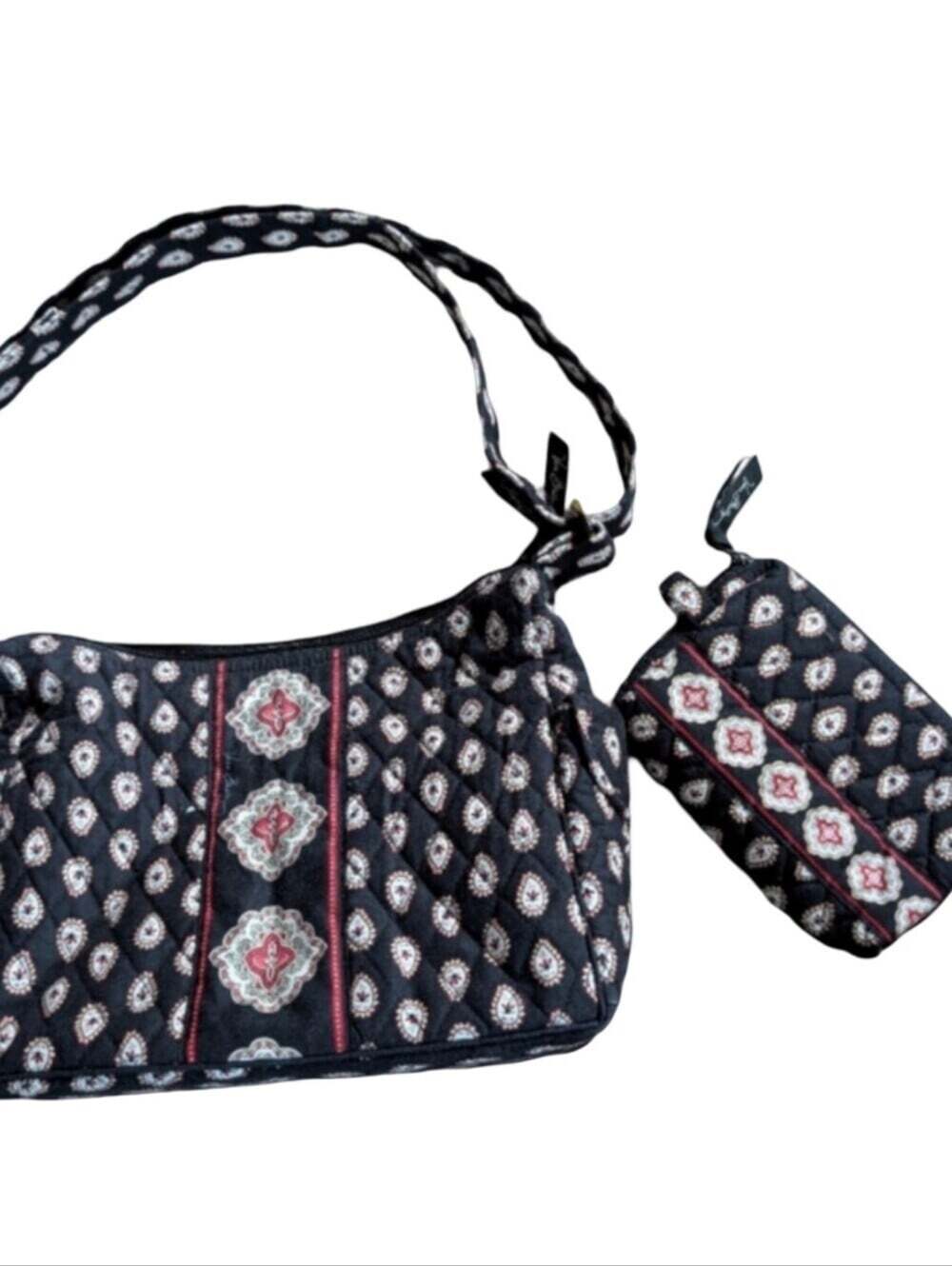 Vera Bradley Classic Black Paisley Shoulder Bag & Cosmetic Bag Set